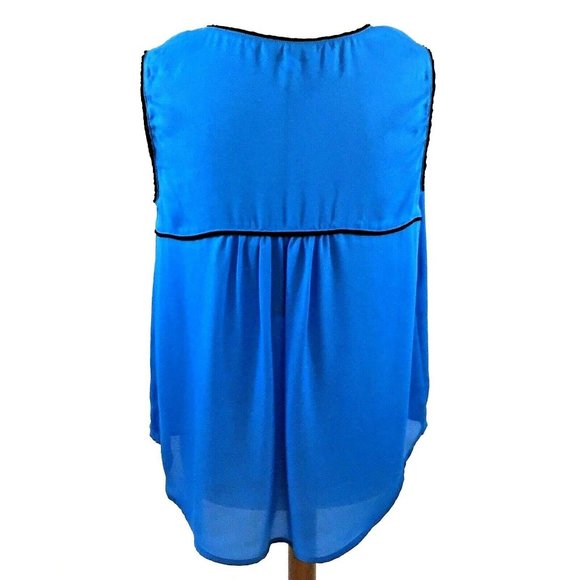 NSR Sleeveless Top Blue With Black Trim Petite Medium - Picture 3 of 5